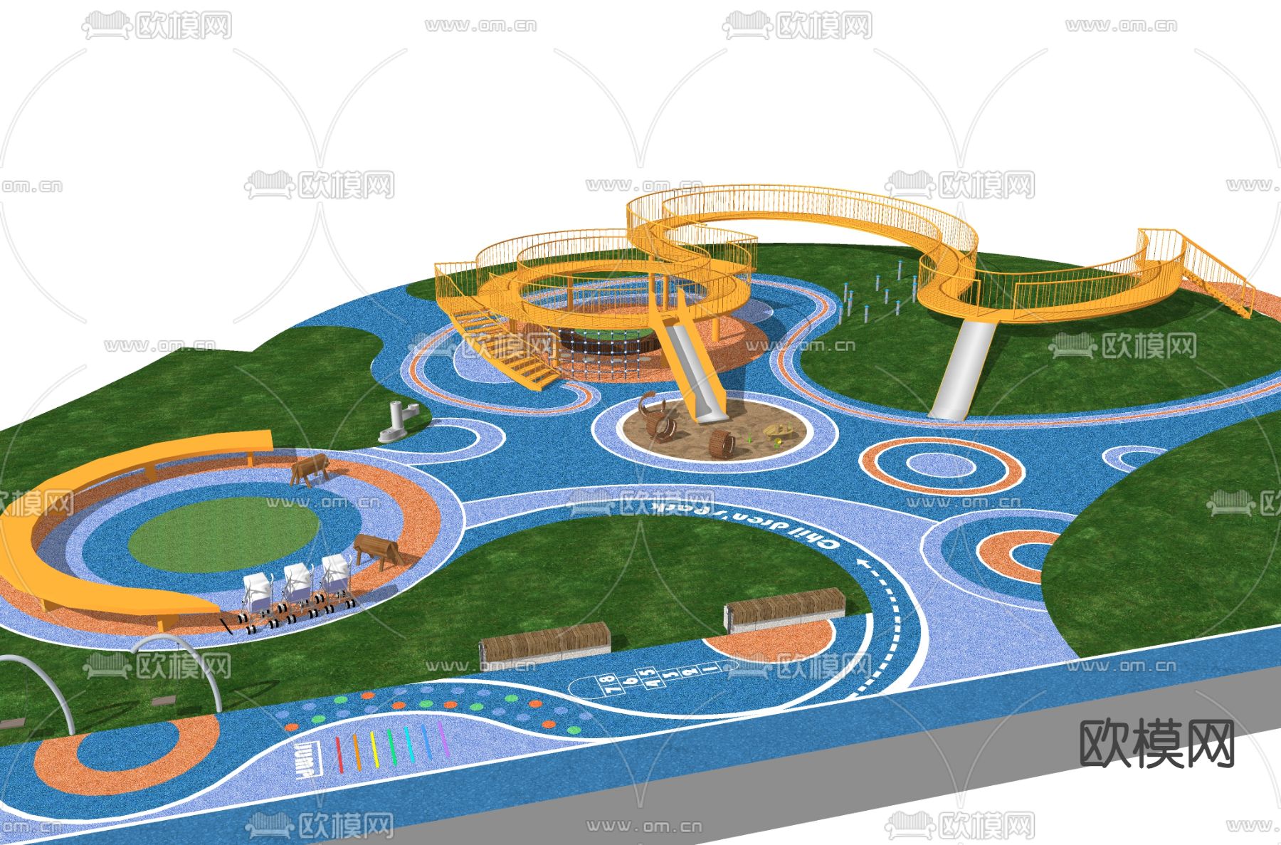 儿童游乐区 儿童器械su模型下载（渲染图2）