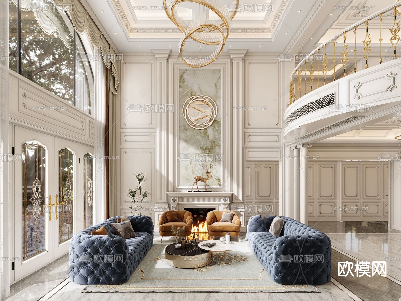 法式别墅客厅3d模型下载