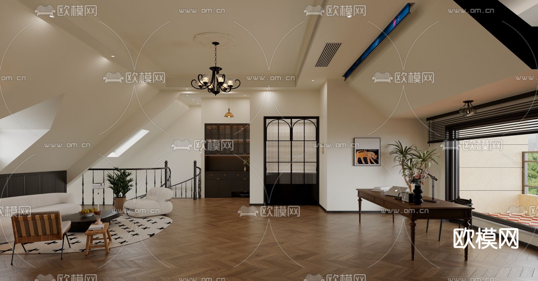 法式书房3d模型下载（渲染图2）