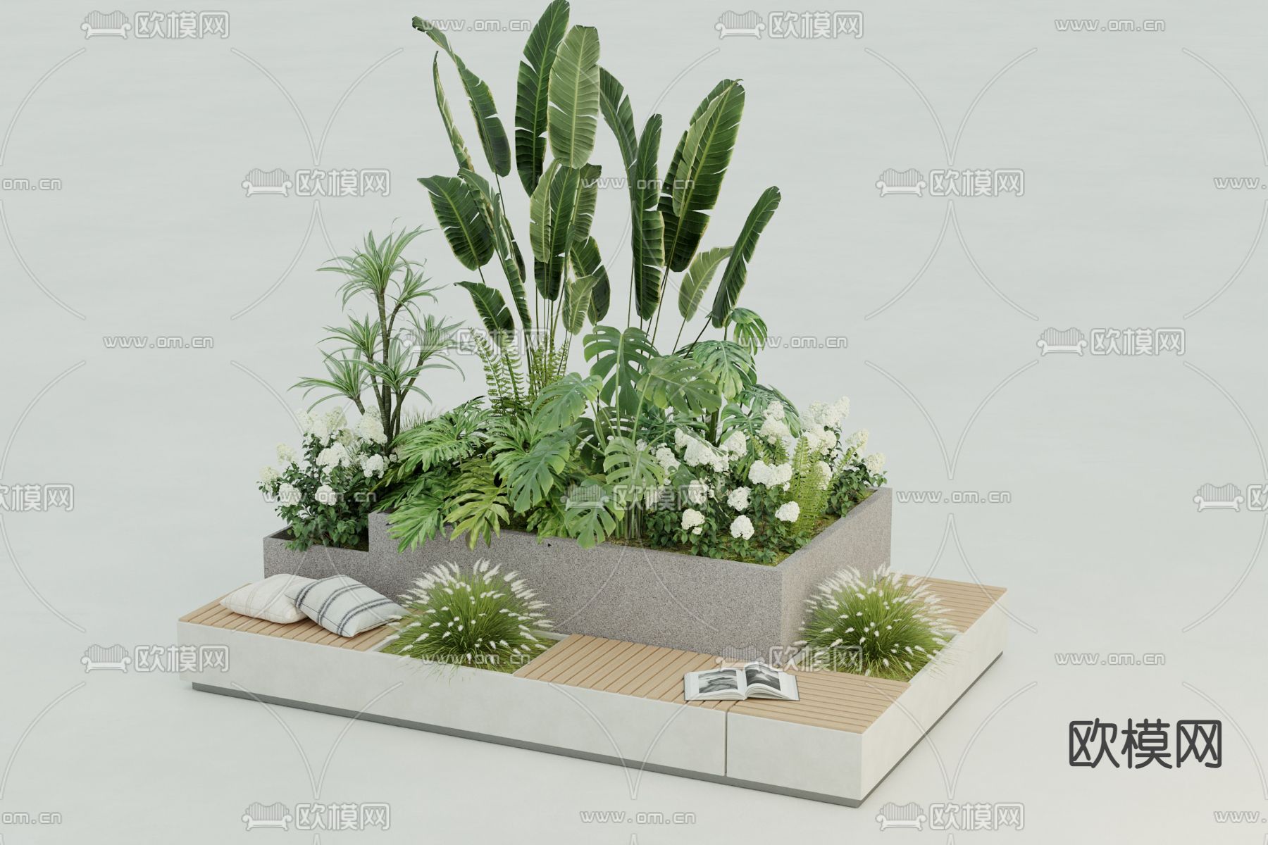 户外椅 花池座椅 树池椅su模型下载（渲染图1）