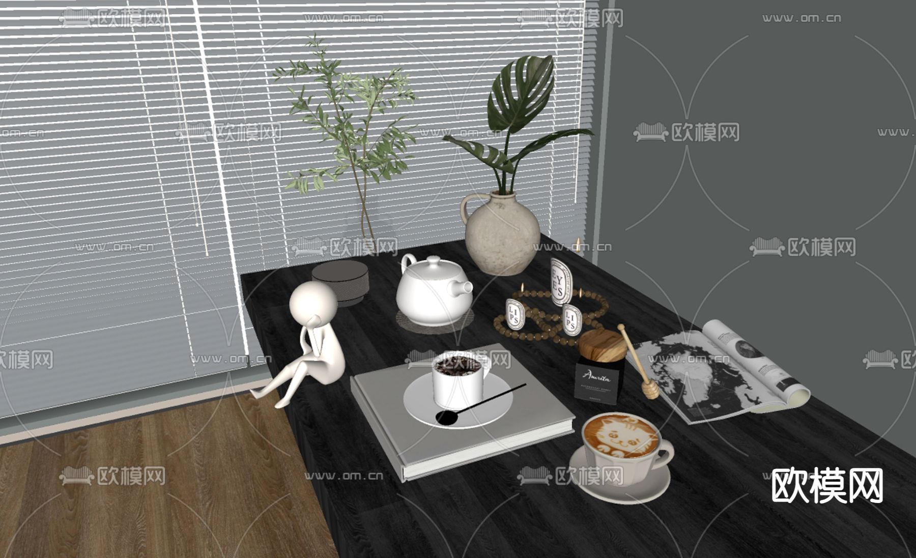 茶具 茶杯 咖啡 花瓶 雕塑su模型下载（渲染图2）
