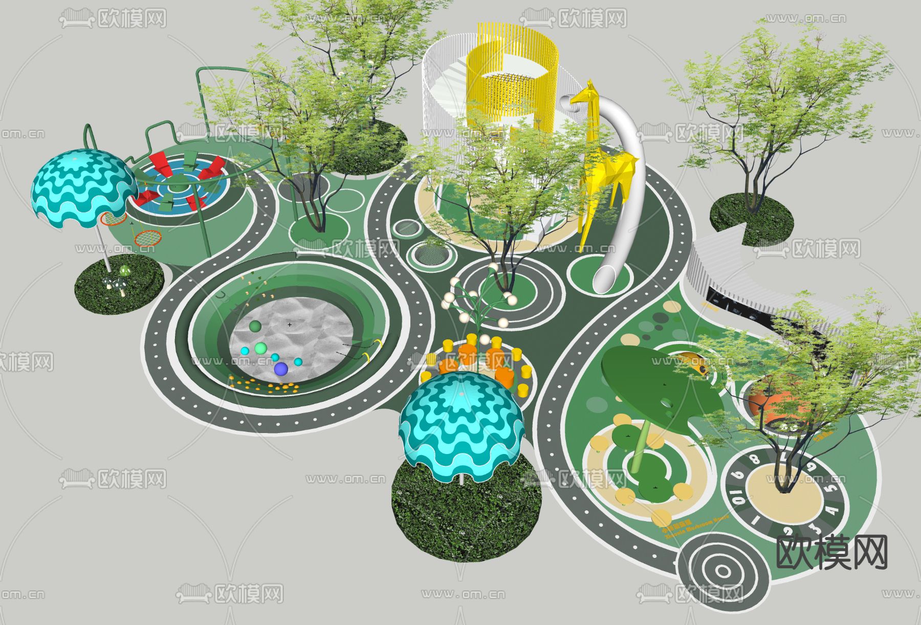 儿童游乐区 儿童活动场地su模型下载（渲染图4）