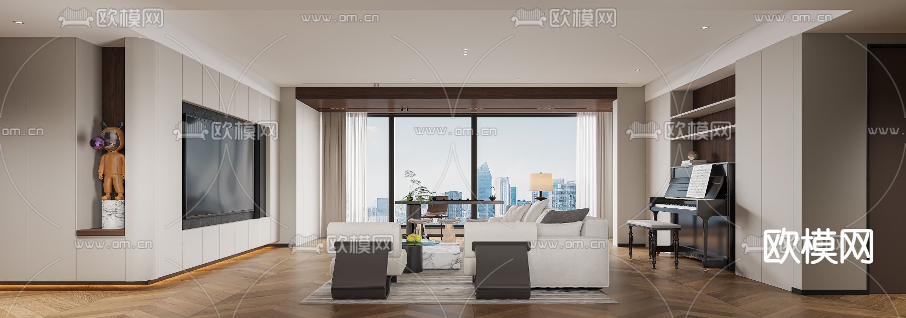 现代客厅 餐厅3d模型下载（渲染图2）