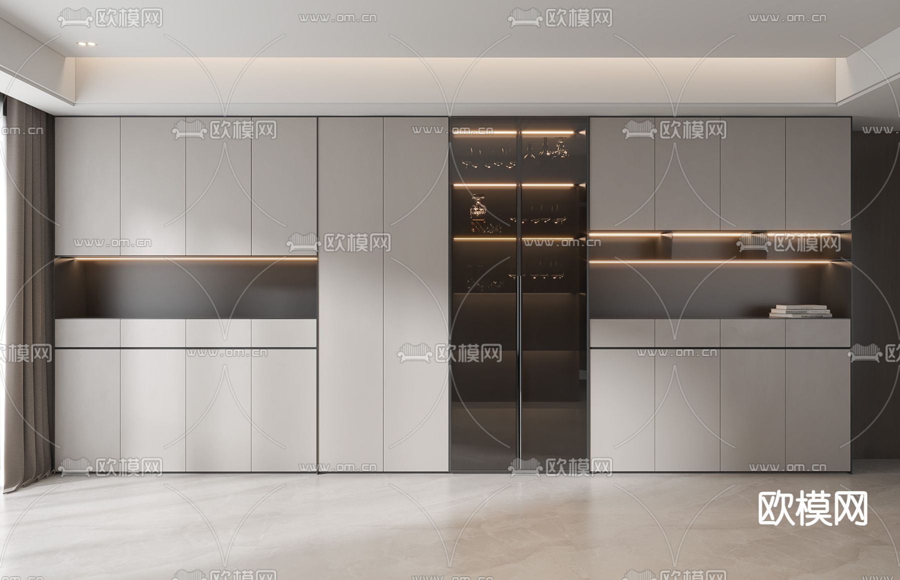 现代酒柜 餐边柜su模型下载（渲染图1）