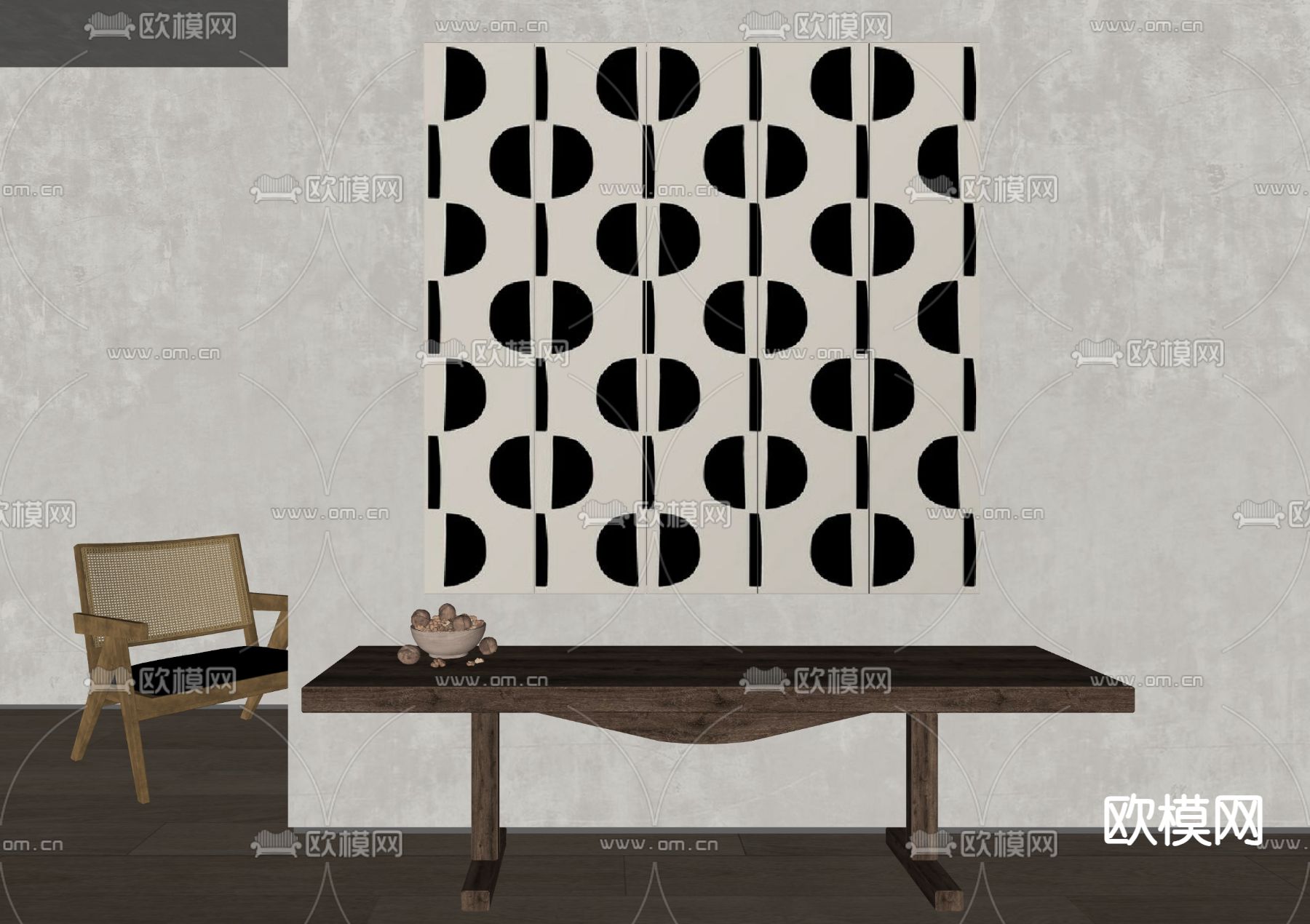 侘寂风装饰画 挂画su模型下载（渲染图2）