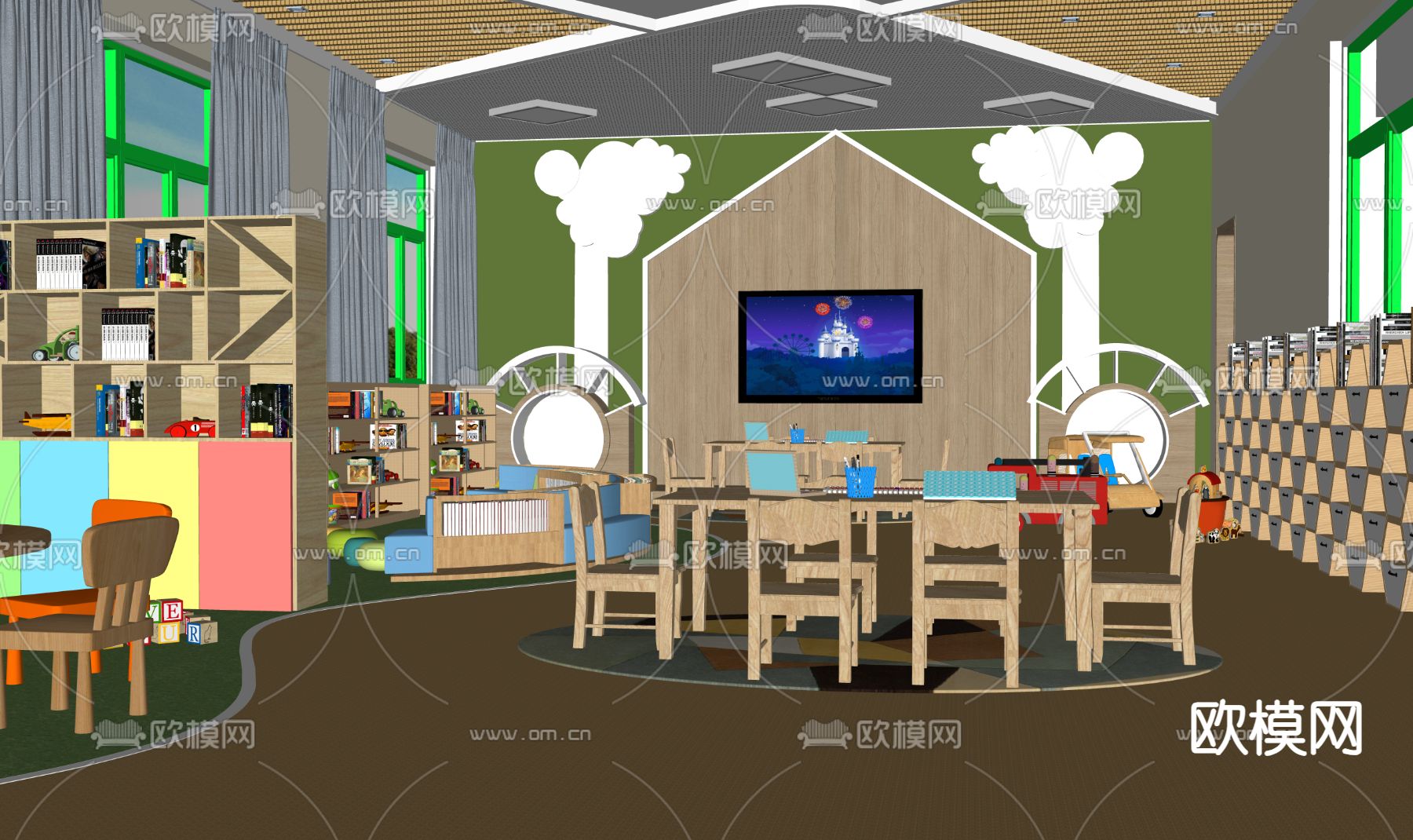 幼儿园教室su模型下载（渲染图2）
