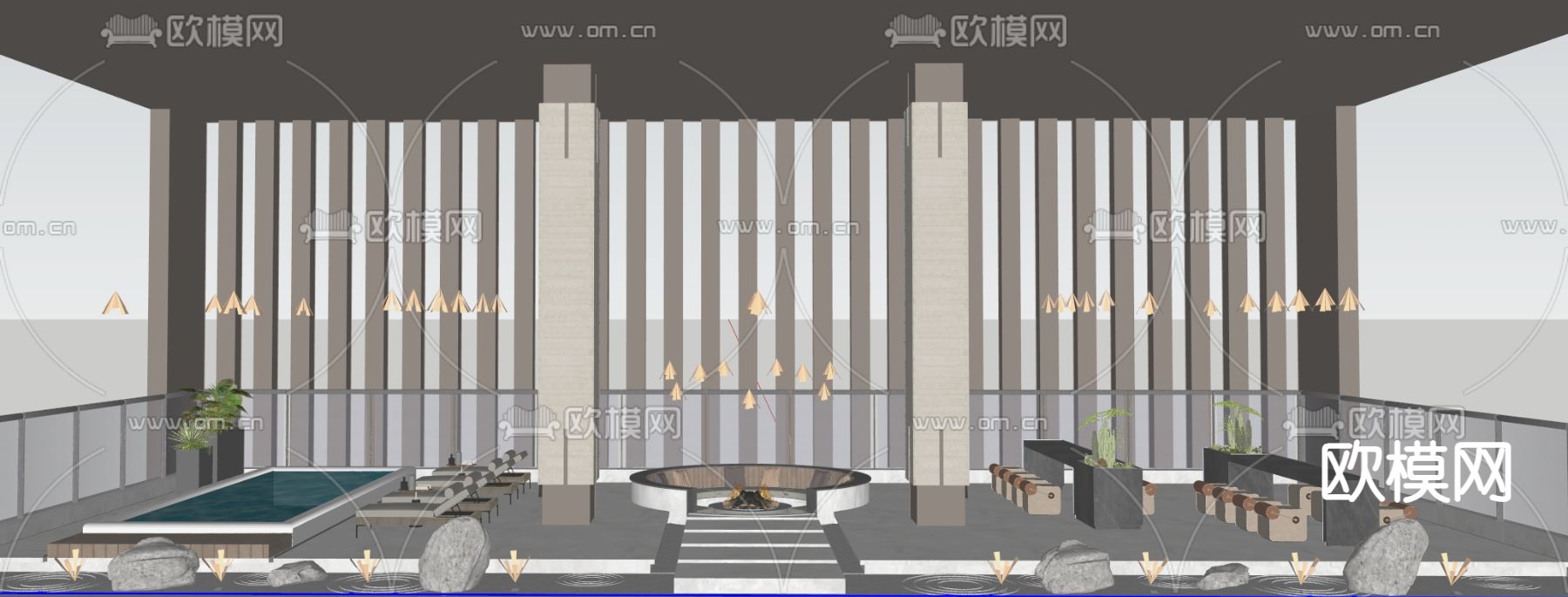 休闲屋顶 会所露台 阳台su模型下载（渲染图3）