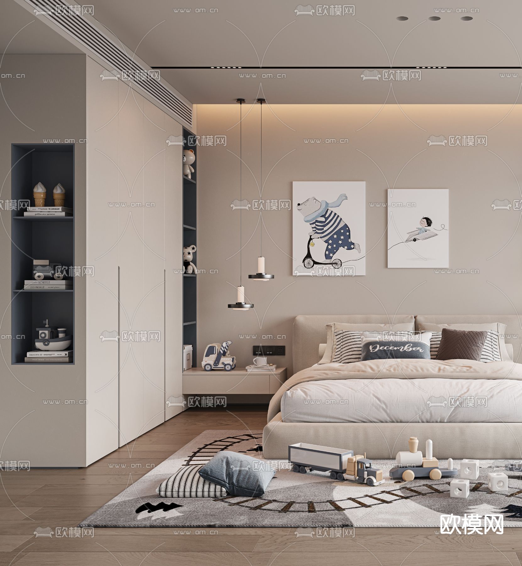 现代儿童房 小孩房卧室3d模型下载（渲染图2）