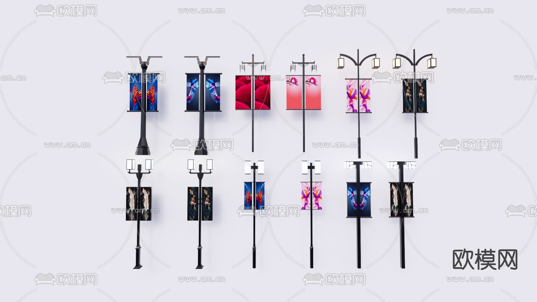 广告牌 道旗 路灯广告su模型下载（渲染图1）