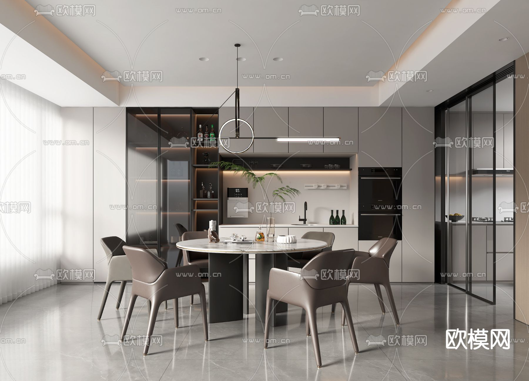 现代餐厅su模型下载（渲染图1）
