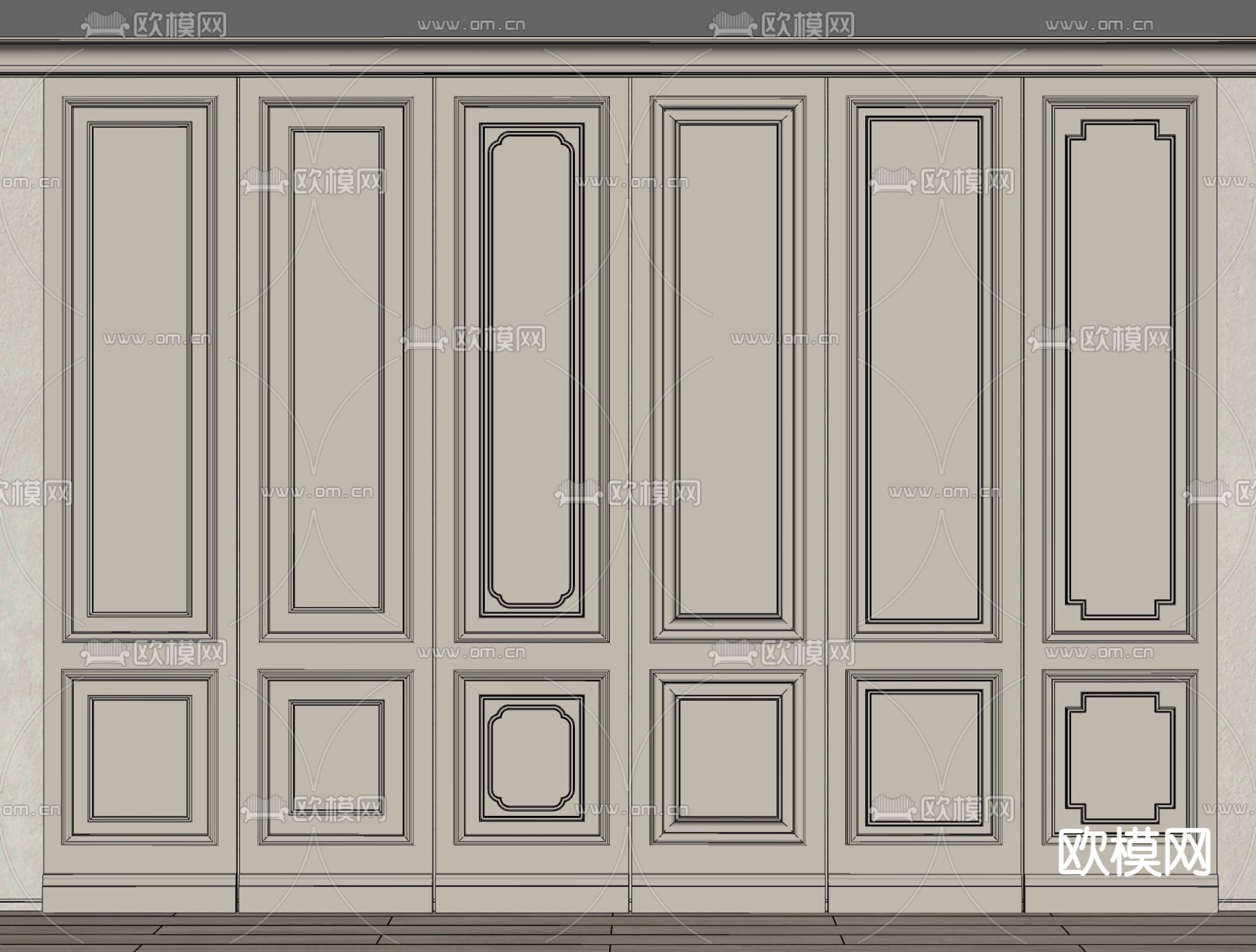 简欧石膏线 护墙板su模型下载（渲染图2）