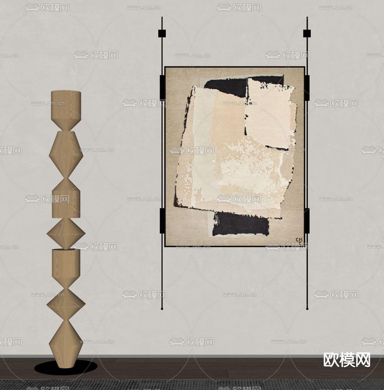 侘寂风装饰画 挂画su模型下载（渲染图2）