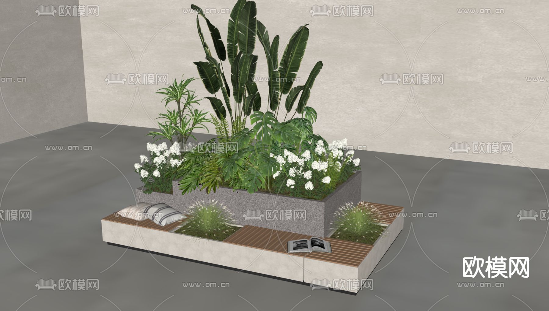 户外椅 花池座椅 树池椅su模型下载（渲染图2）