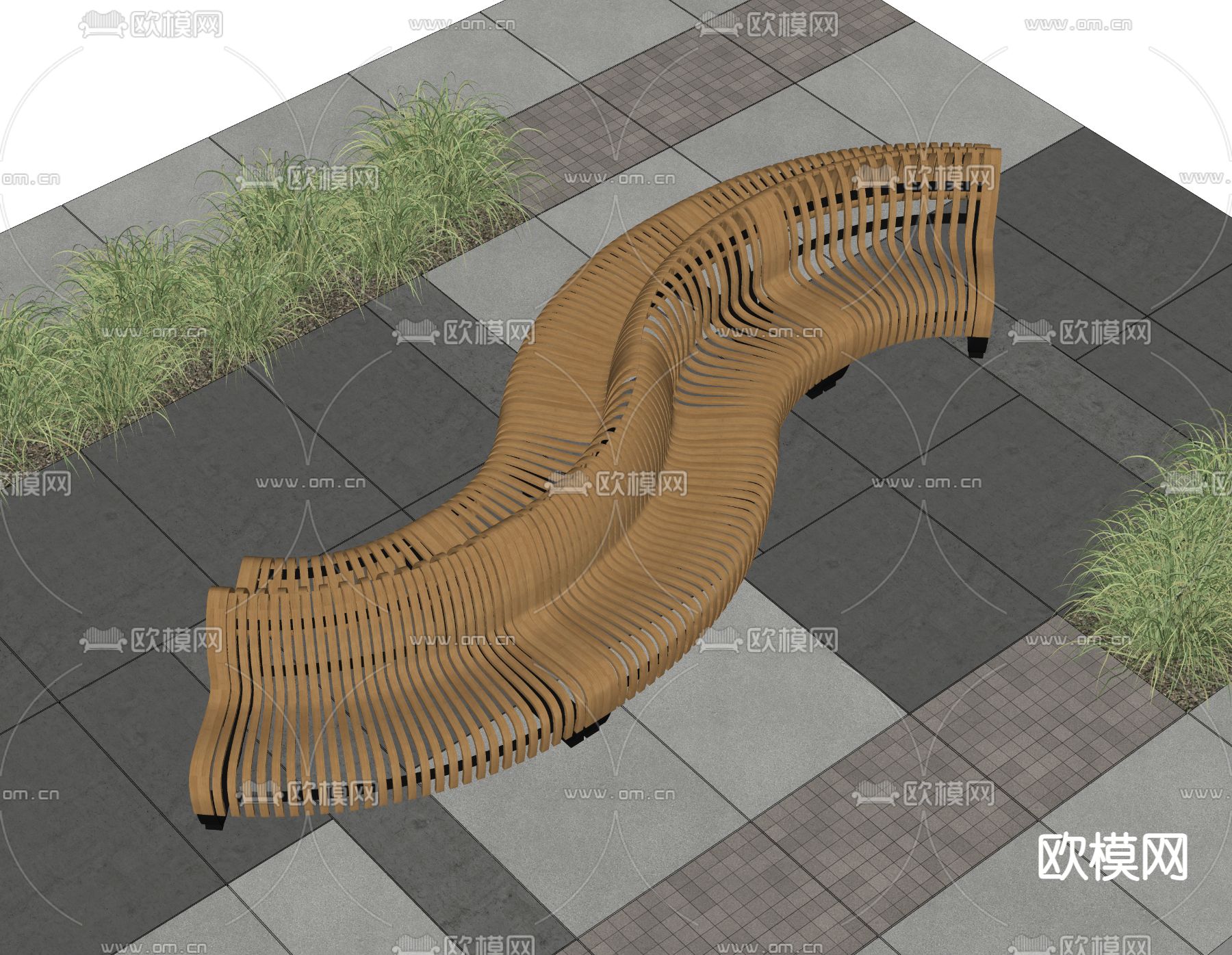 户外椅 公共座椅 异型座椅su模型下载（渲染图3）