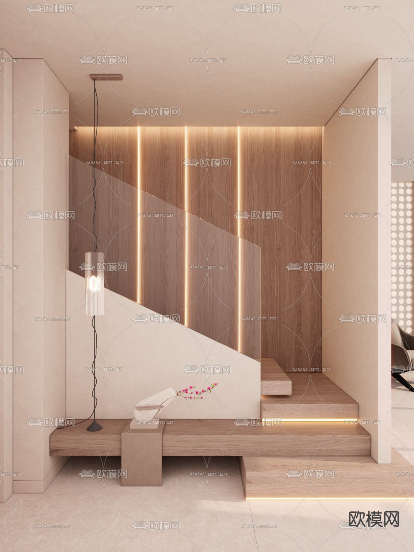 北欧楼梯间su模型下载（渲染图1）