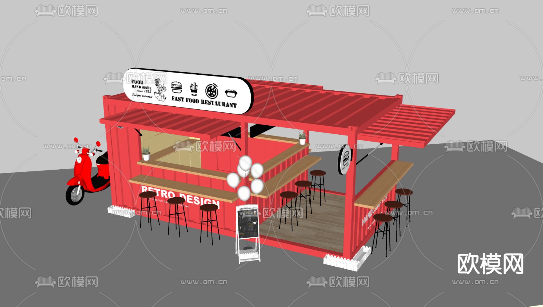 集装箱小店 小卖部 售货亭su模型下载（渲染图2）