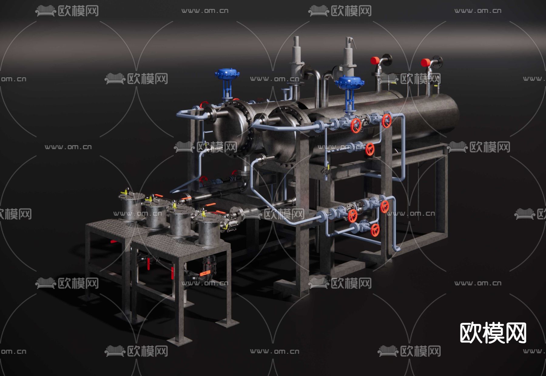 换热器 交换机 分汽缸su模型下载（渲染图2）