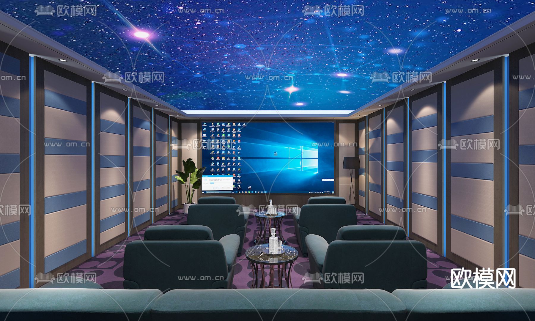 现代影音室 家庭影院su模型下载（渲染图1）