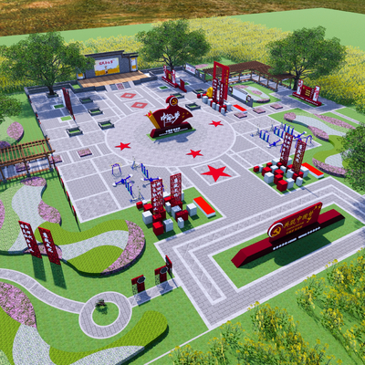  中式党政广场景观su模型 