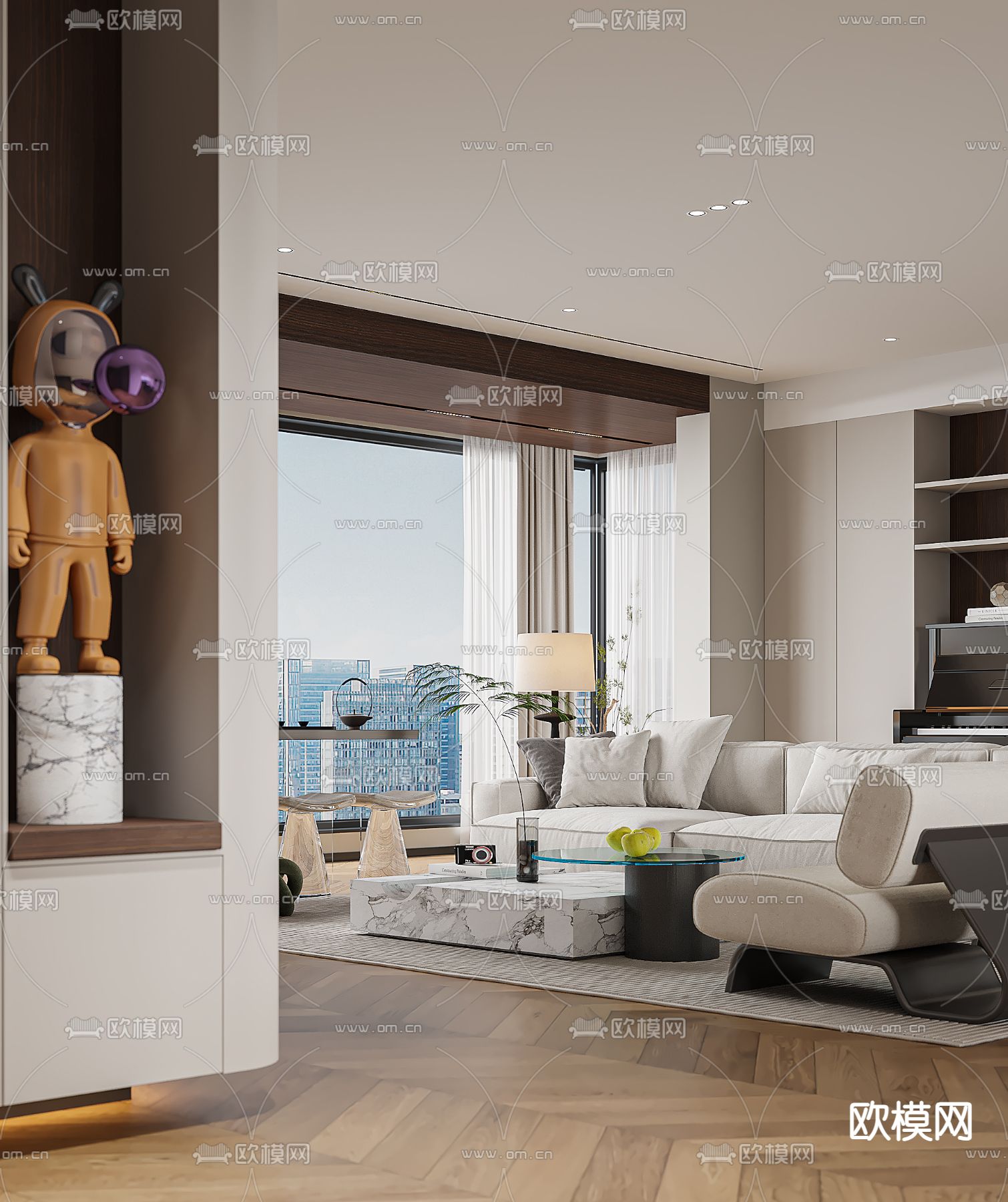 现代客厅 餐厅3d模型下载（渲染图4）