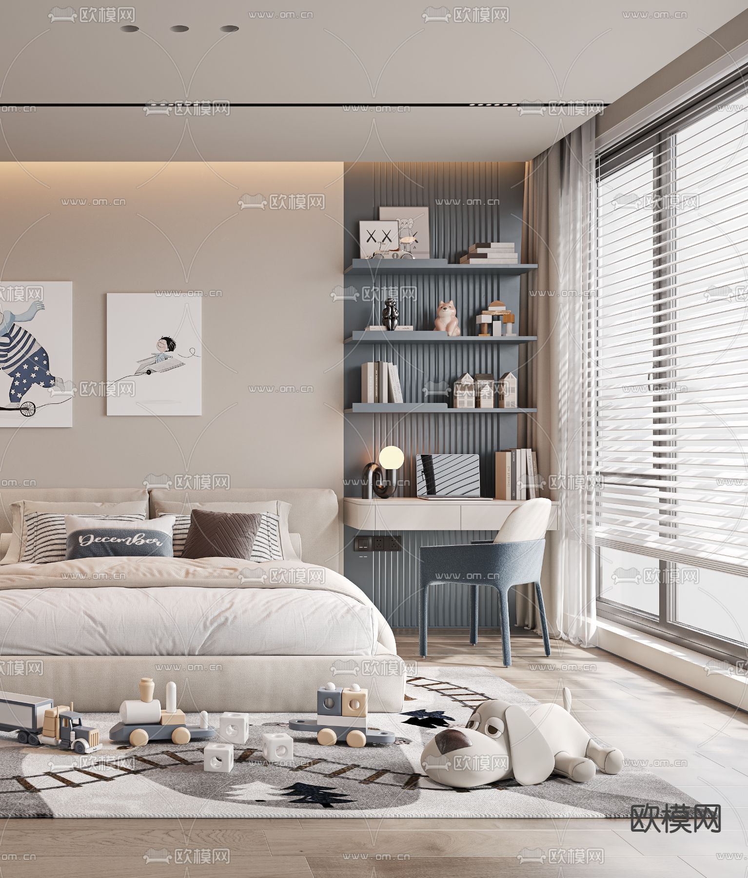 现代儿童房 小孩房卧室3d模型下载（渲染图3）