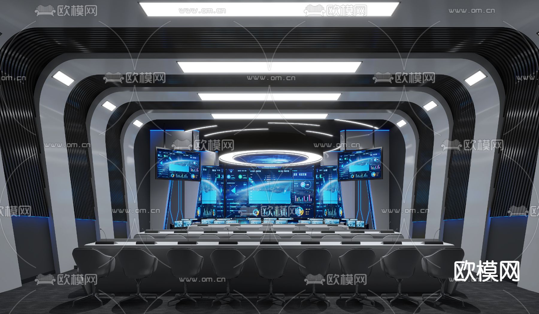 指挥室 控制室 监控室3d模型下载