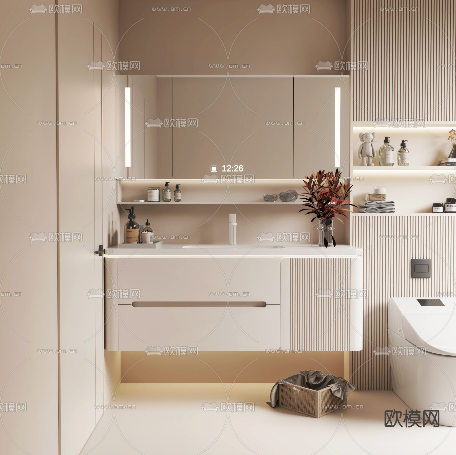 奶油风浴室柜 洗手台3d模型下载