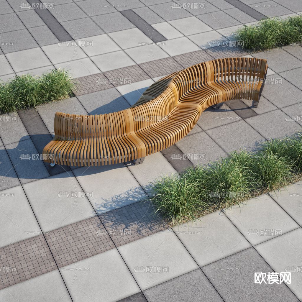 户外椅 公共座椅 异型座椅su模型下载（渲染图1）