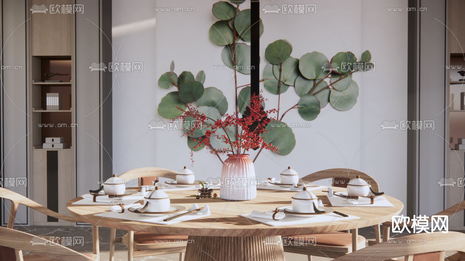 中式餐桌椅su模型下载（渲染图1）