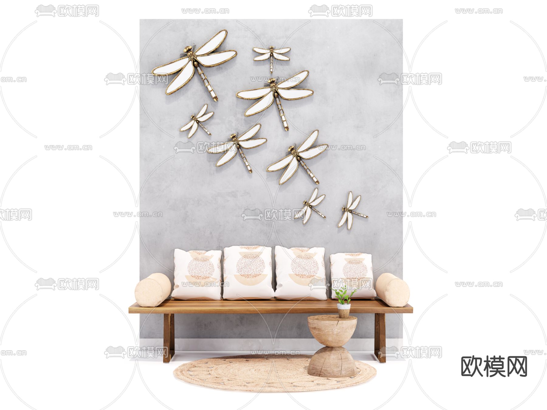 东南亚凳子 条凳 长凳su模型下载（渲染图1）