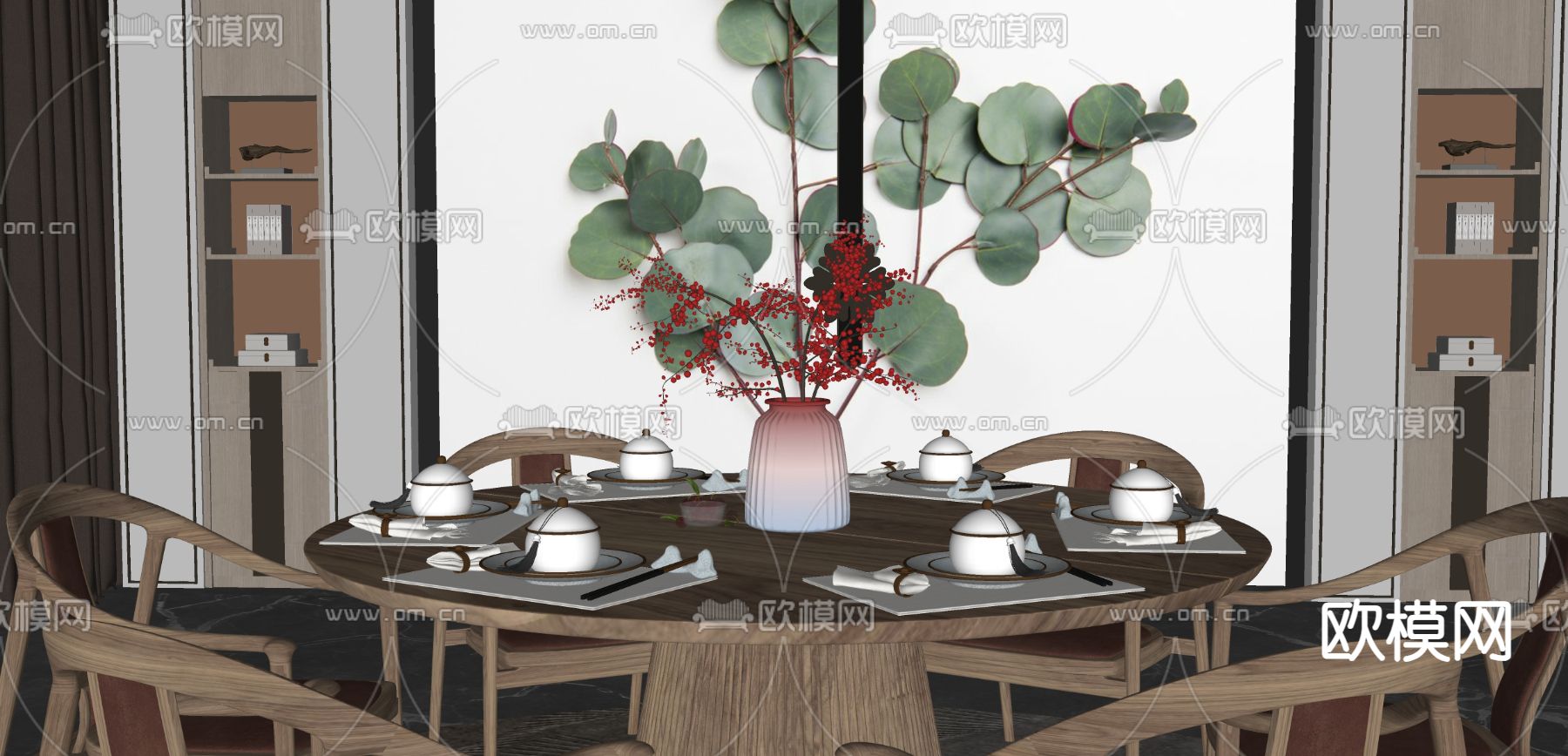 中式餐桌椅su模型下载（渲染图2）