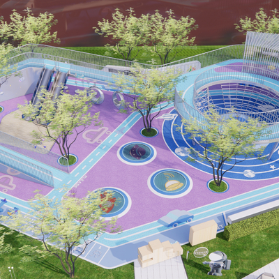  儿童游乐区 儿童活动场地su模型 