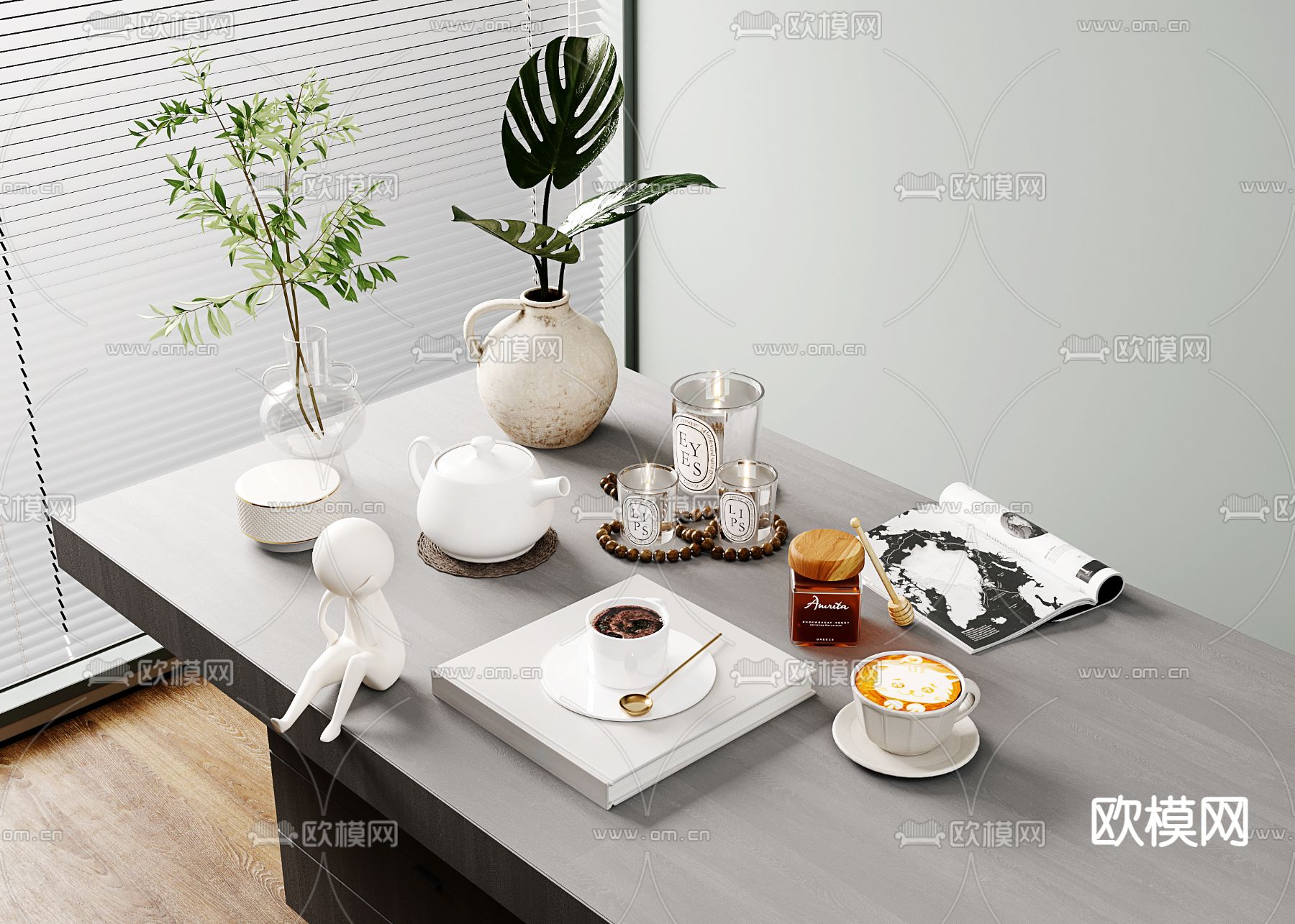 茶具 茶杯 咖啡 花瓶 雕塑su模型下载（渲染图1）