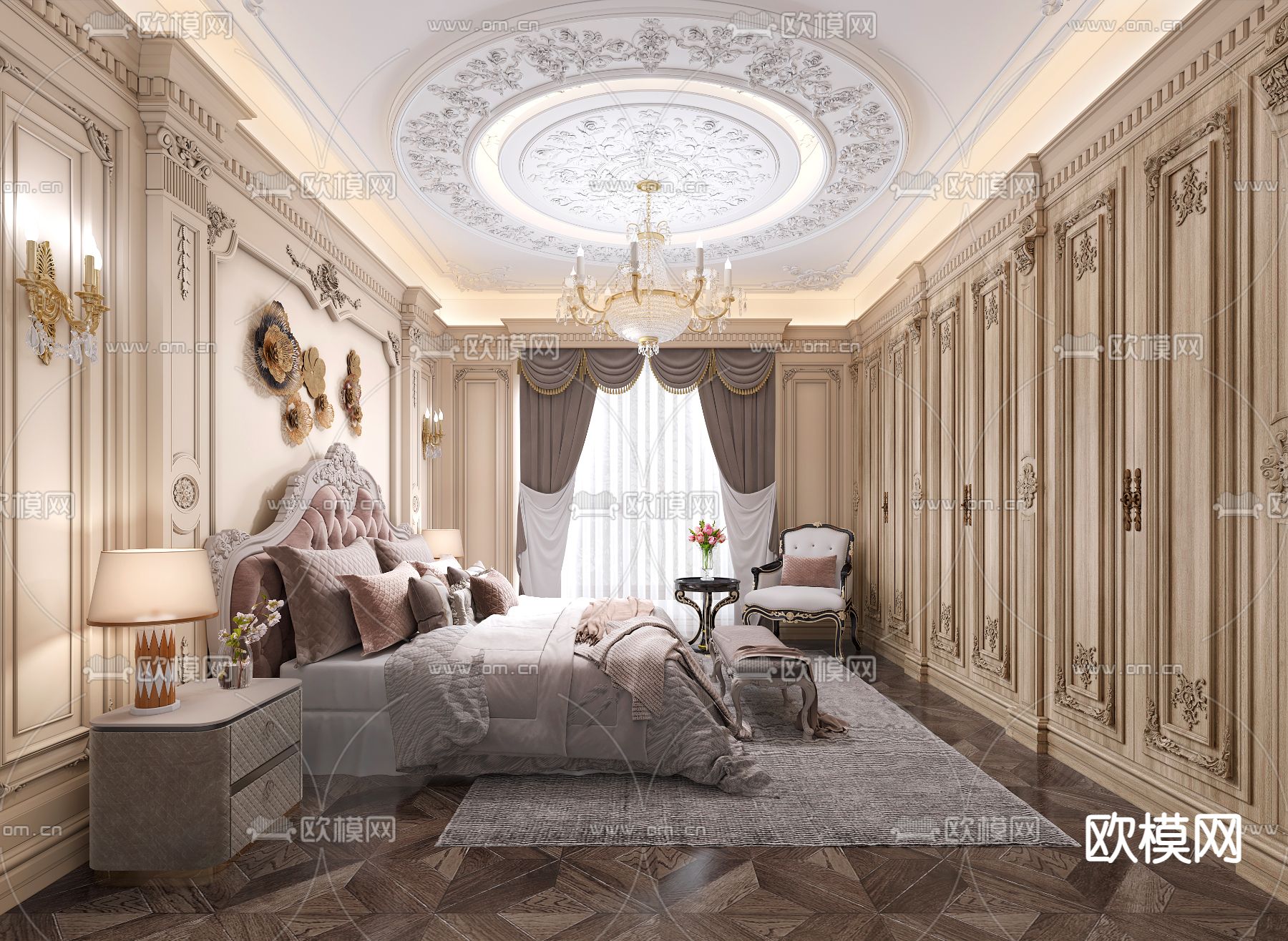 欧式古典卧室 主卧 主人房3d模型下载