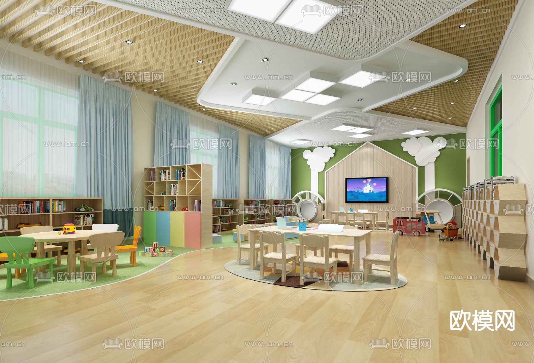 幼儿园教室su模型下载（渲染图1）