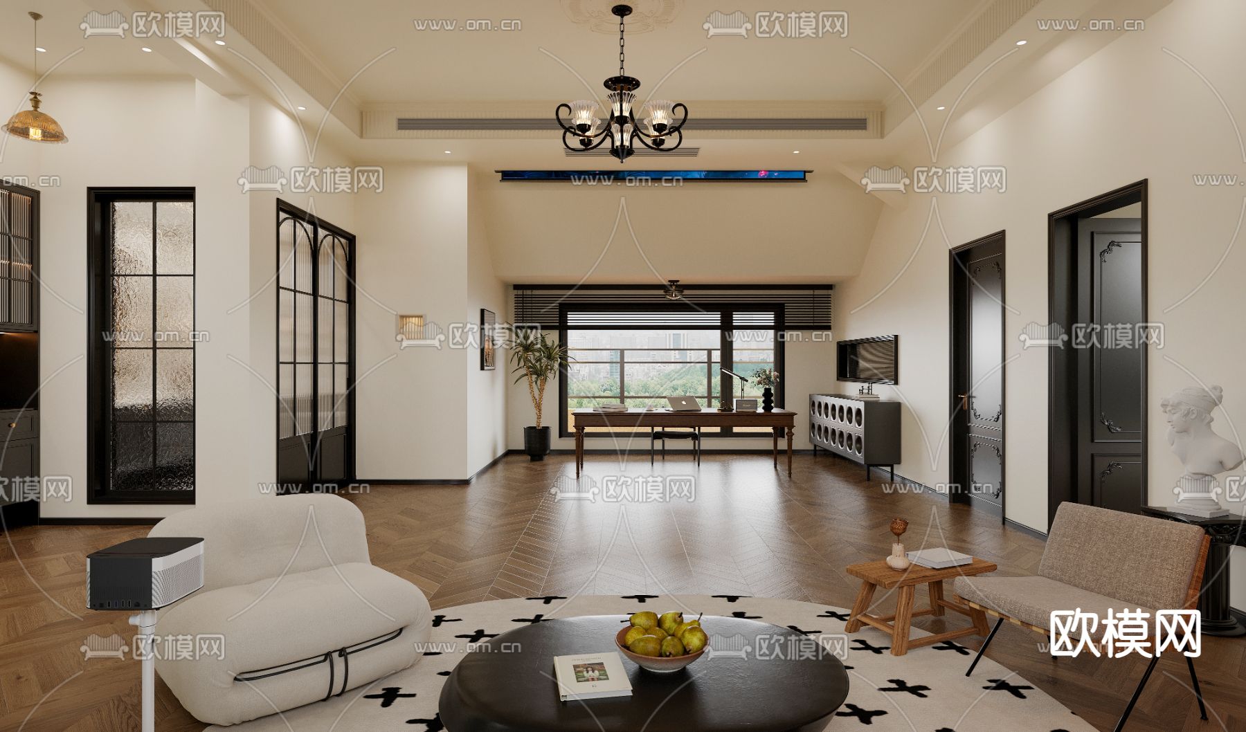 法式书房3d模型下载（渲染图1）