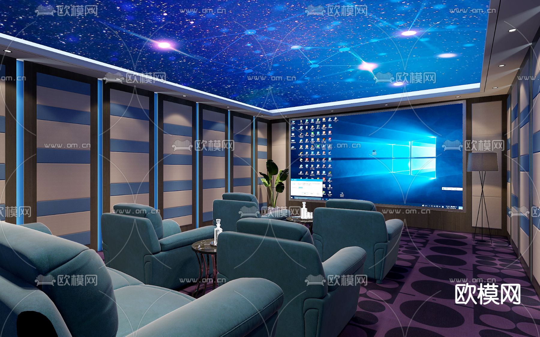 现代影音室 家庭影院su模型下载（渲染图2）