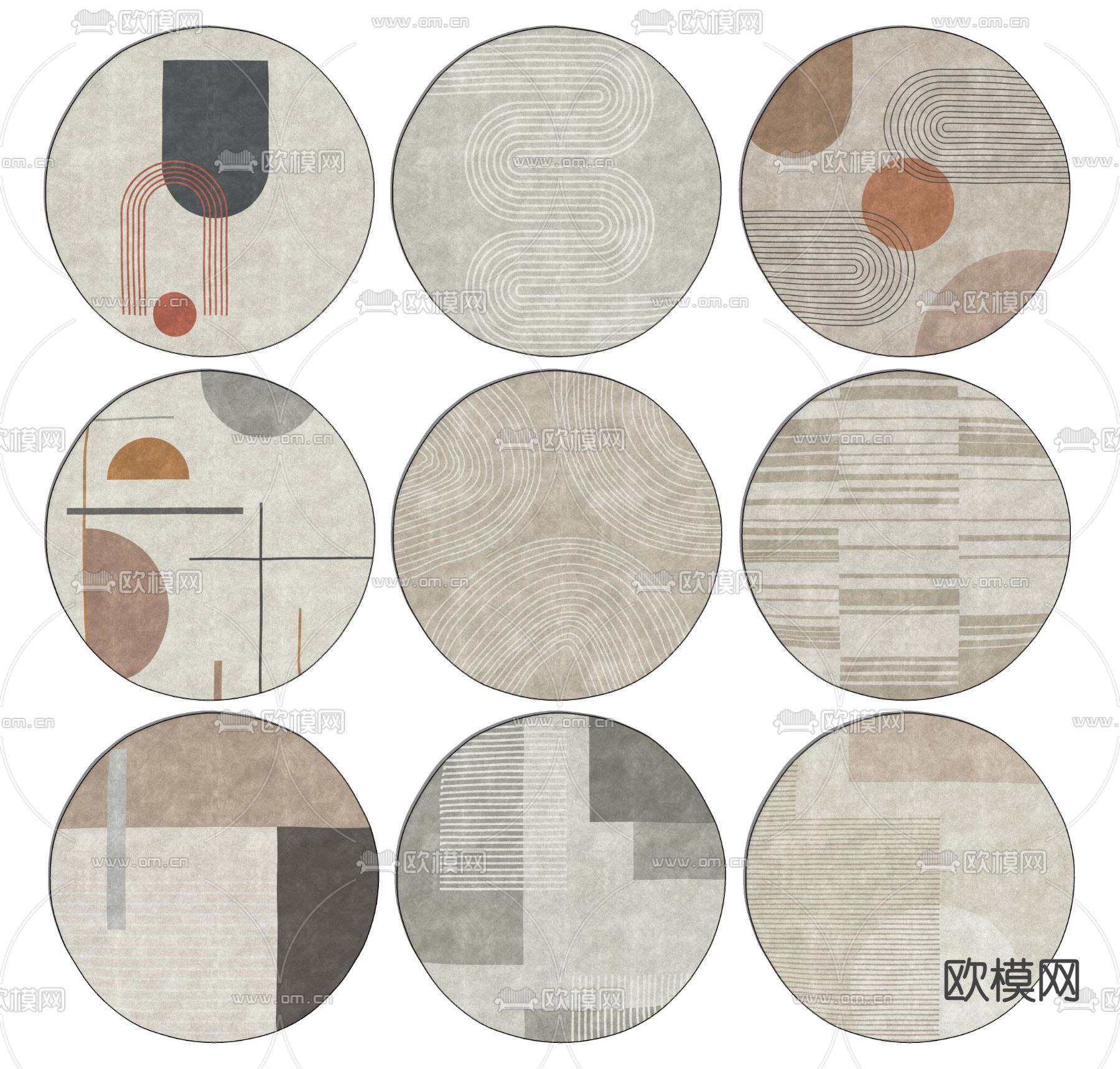 现代圆形地毯su模型下载（渲染图2）