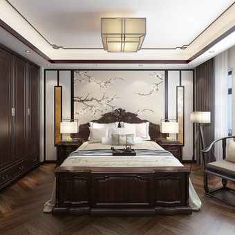 中式卧室 主卧 主人房su模型