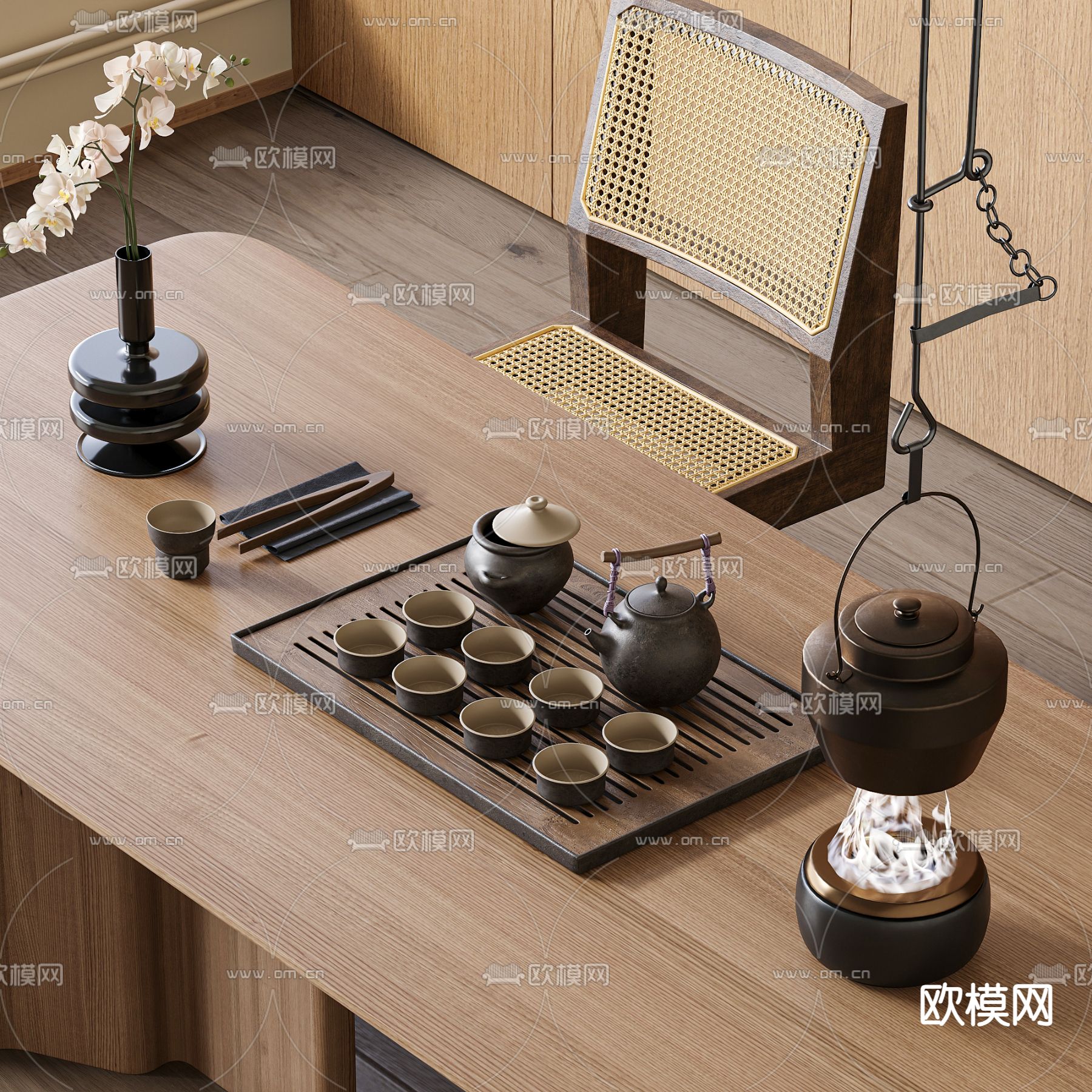 现代茶具 茶壶 茶杯su模型下载（渲染图1）