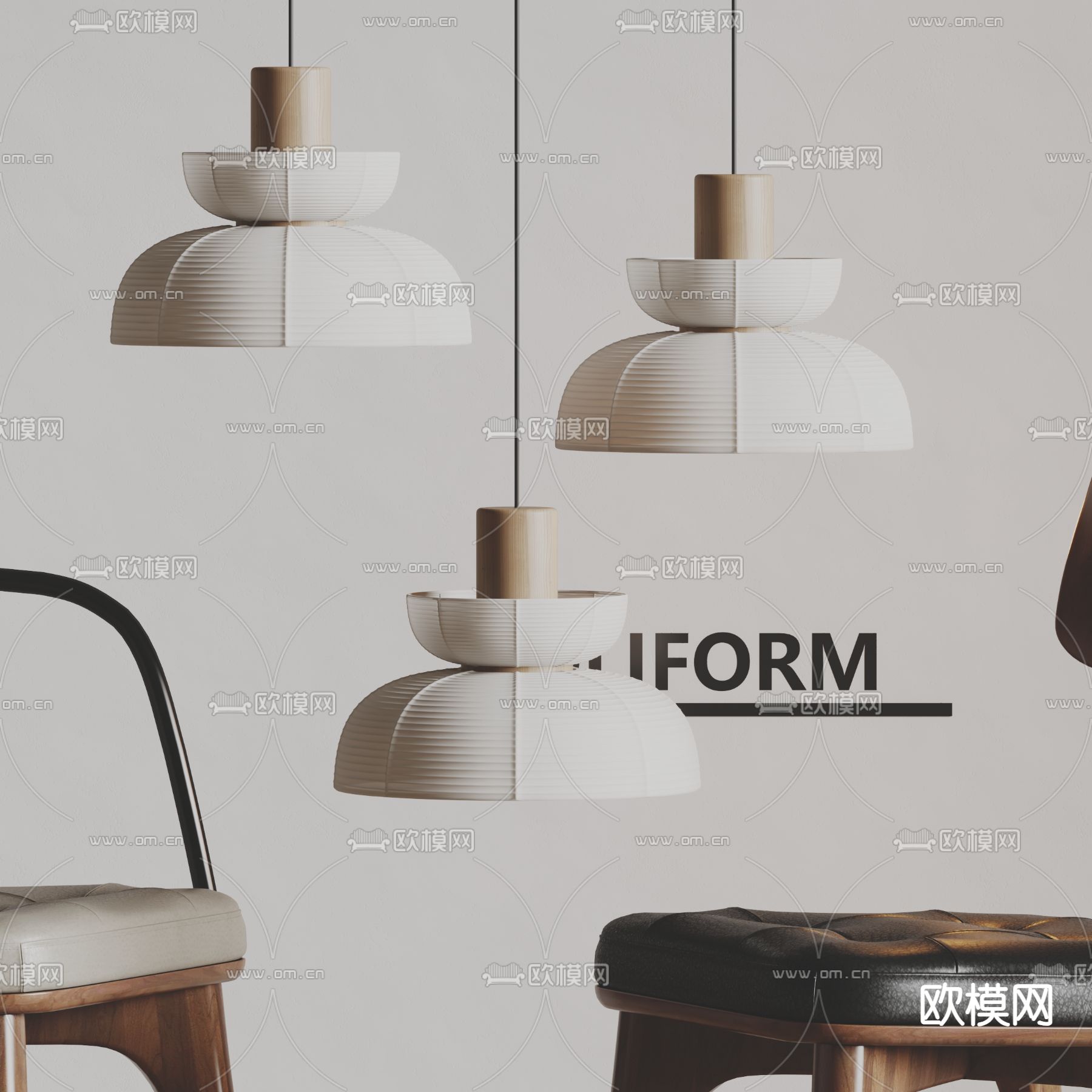 侘寂风吊灯 布艺吊灯su模型下载（渲染图1）