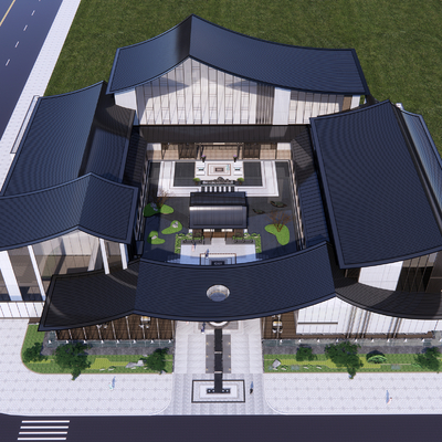  新中式游客服务中心 文化中心 展览馆su模型 