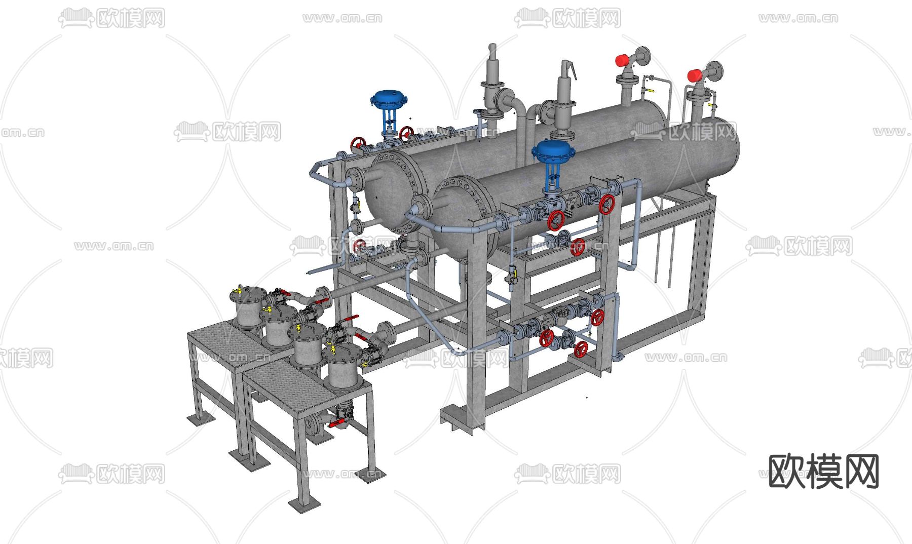 换热器 交换机 分汽缸su模型下载（渲染图4）