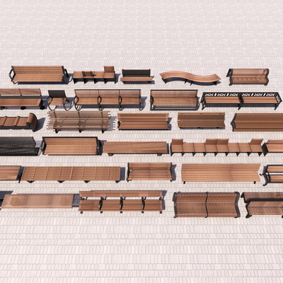  景观座椅 户外条椅 实木座椅su模型 