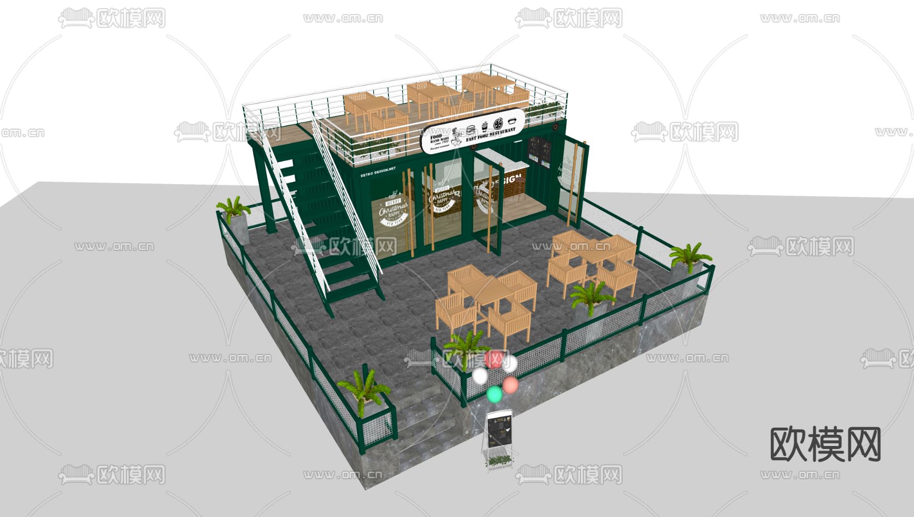 现代集装箱 小卖部 售货亭su模型下载（渲染图2）