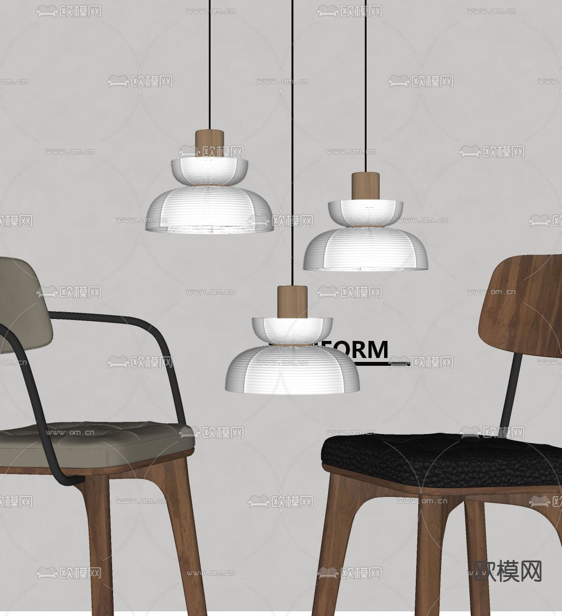 侘寂风吊灯 布艺吊灯su模型下载（渲染图2）