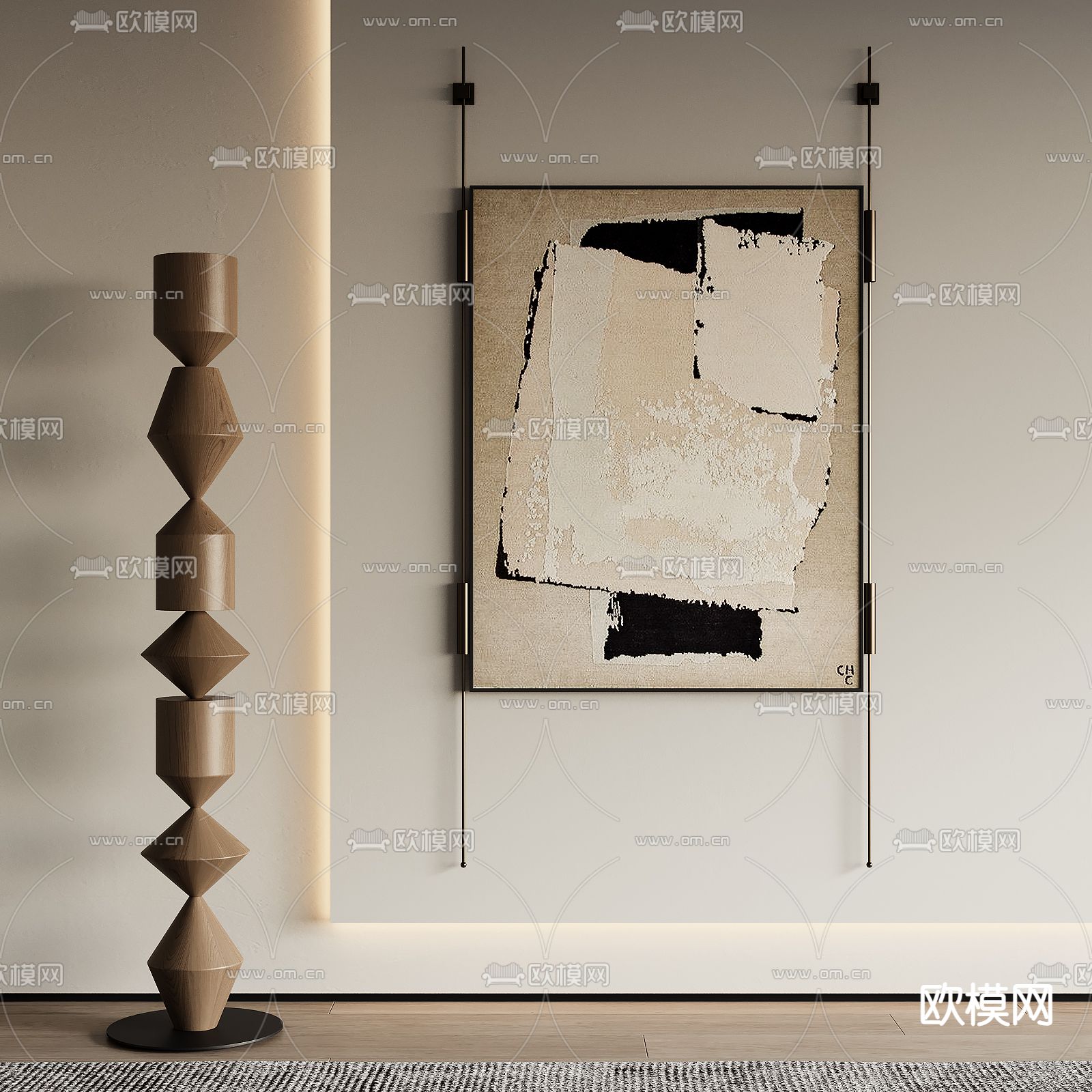 侘寂风装饰画 挂画su模型下载（渲染图1）