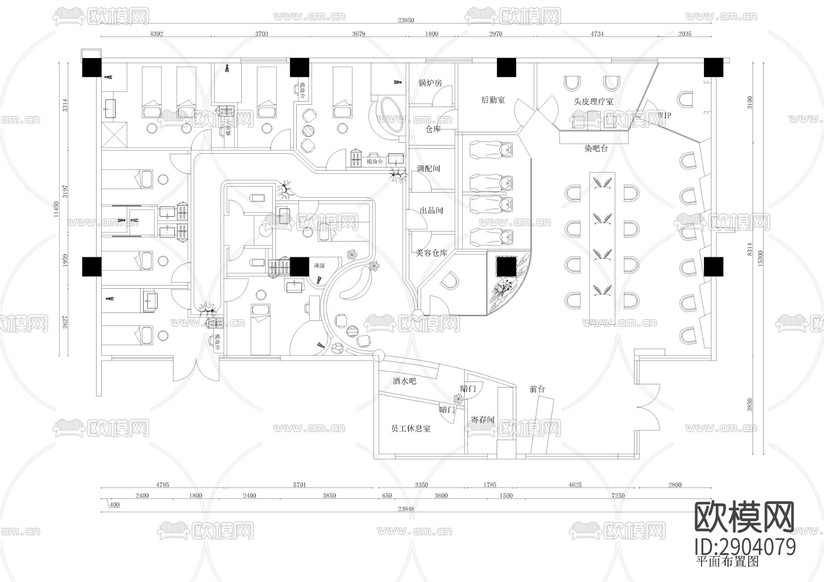 浦東滬南路美容美發(fā)店cad施工圖下載(渲染圖1)