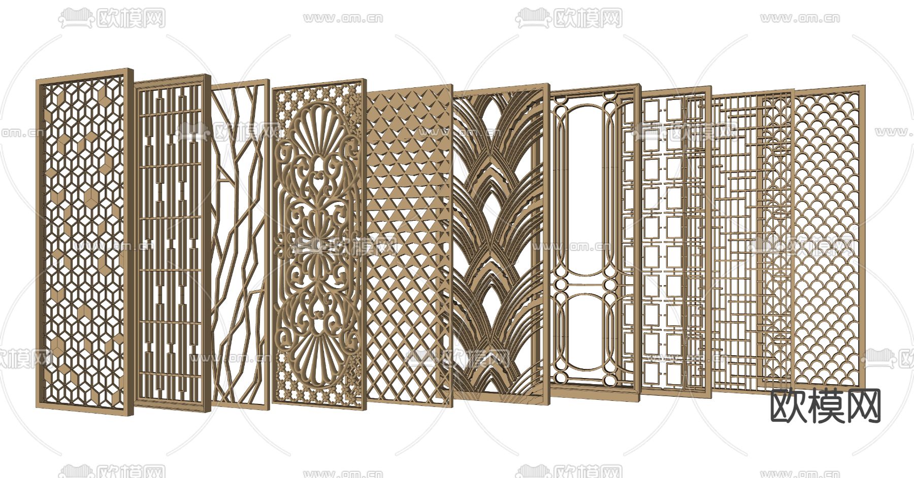 中式雕花 屏风 隔断su模型下载（渲染图2）
