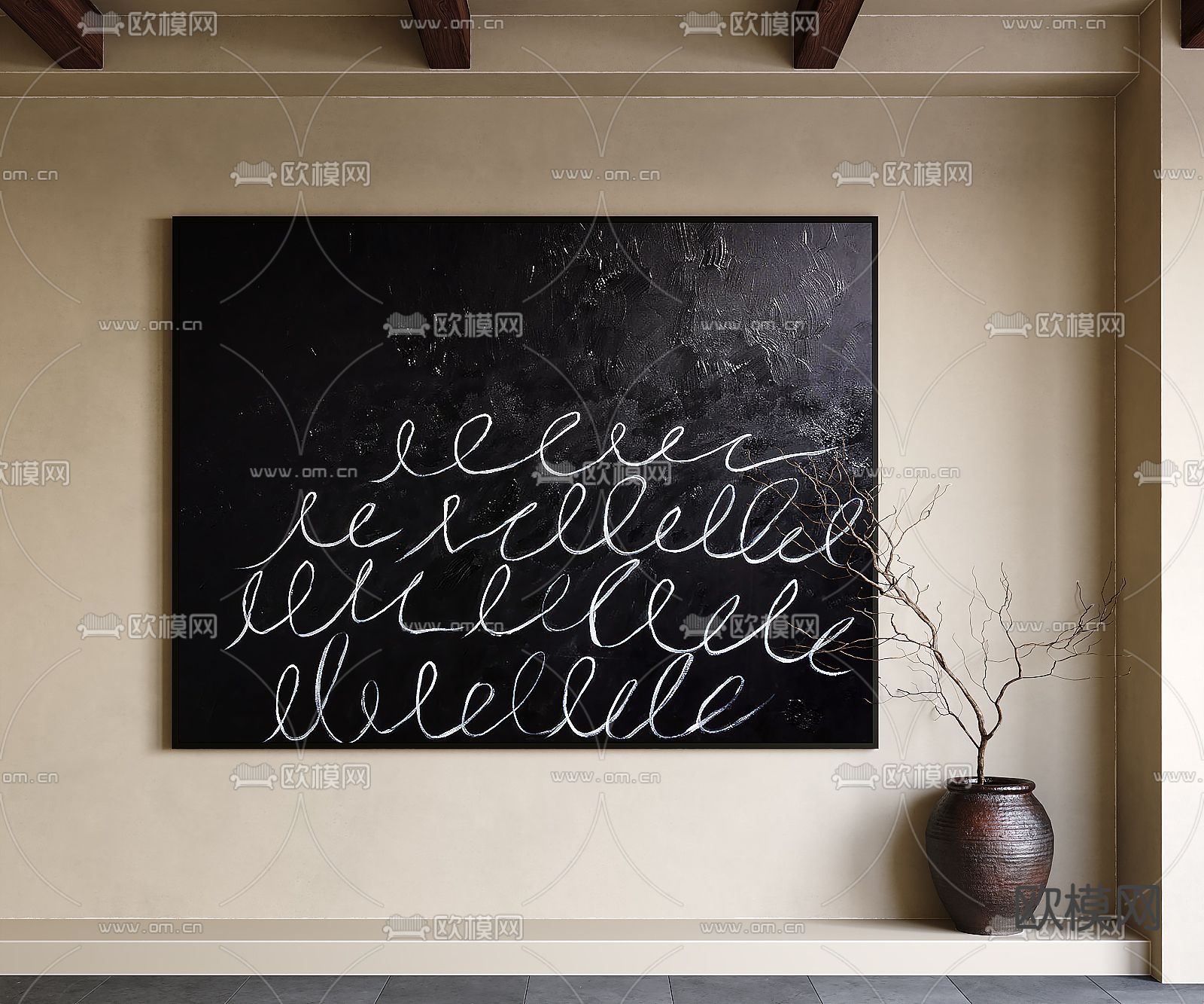 侘寂风抽象画 挂画 装饰画su模型下载（渲染图1）